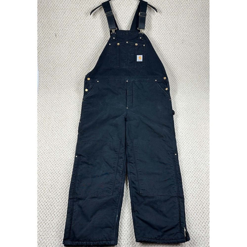 Vtg Carhartt Overalls Mens 42-44 Black Artic Bibs USA Made Quilted Double Knee